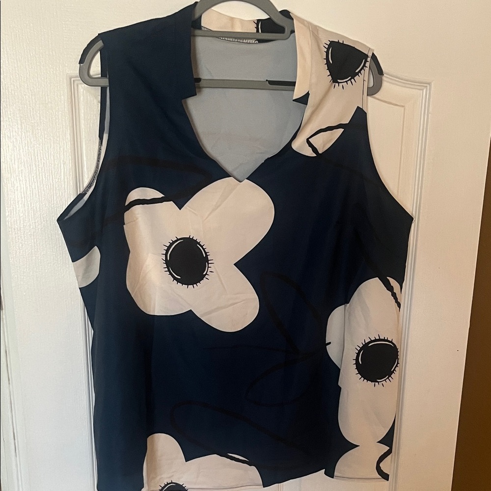 SHEIN Navy and Cream Floral Blouse